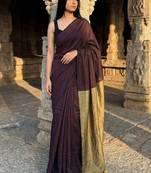 Brown  cotton khadi saree with blouse