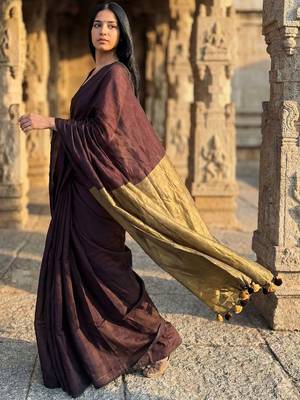Brown  cotton khadi saree with blouse 2