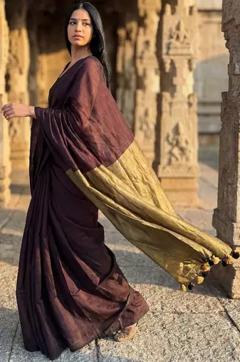 Brown  cotton khadi saree with blouse