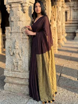Brown  cotton khadi saree with blouse 3