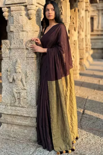 Brown  cotton khadi saree with blouse