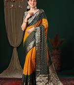 Yellow yellow ethnic motifs woven design zari  georgette kanjeevaram saree