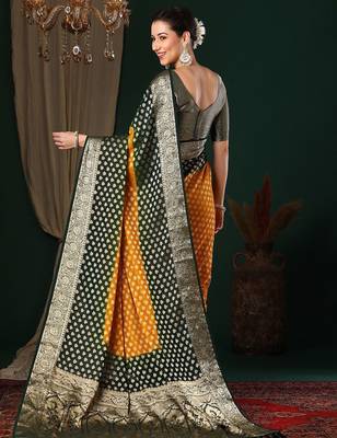 Yellow yellow ethnic motifs woven design zari  georgette kanjeevaram saree 2