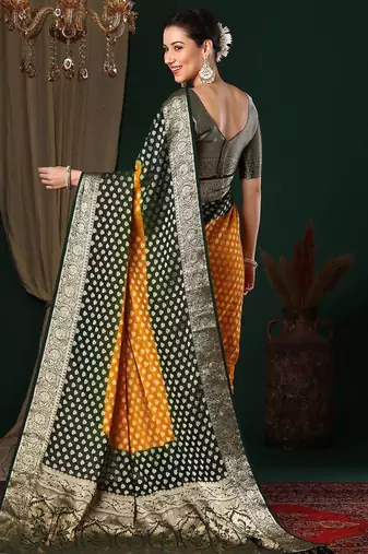 Yellow yellow ethnic motifs woven design zari  georgette kanjeevaram saree