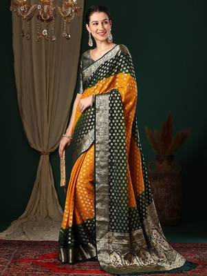 Yellow yellow ethnic motifs woven design zari  georgette kanjeevaram saree 3