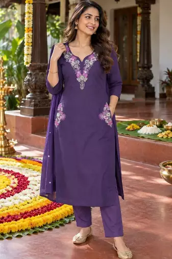 women ethnic motifs embroidered regular mirror work  cotton kurta with trousers & with