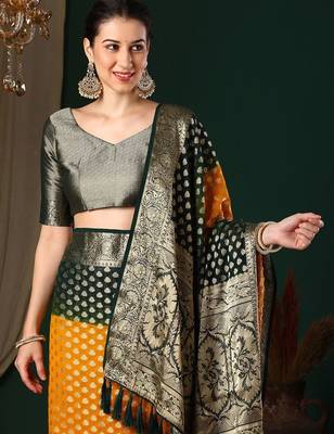 Yellow yellow ethnic motifs woven design zari  georgette kanjeevaram saree 4
