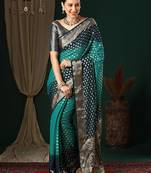 Blue blue ethnic motifs woven design zari  georgette kanjeevaram saree