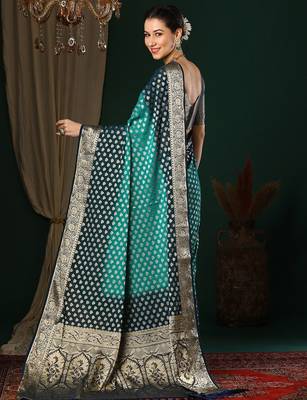 Blue blue ethnic motifs woven design zari  georgette kanjeevaram saree 2