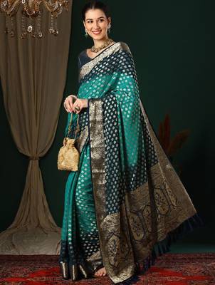 Blue blue ethnic motifs woven design zari  georgette kanjeevaram saree 3