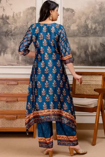 women ethnic motifs printed regular kurta with palazzos & with dupatta