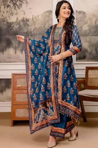 women ethnic motifs printed regular kurta with palazzos & with dupatta