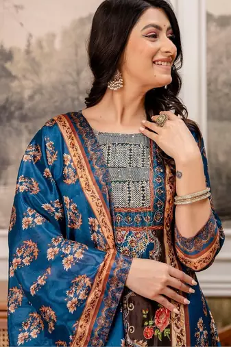 women ethnic motifs printed regular kurta with palazzos & with dupatta