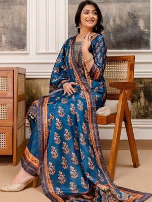 women ethnic motifs printed regular kurta with palazzos & with dupatta 6