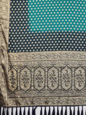 Blue blue ethnic motifs woven design zari  georgette kanjeevaram saree 5