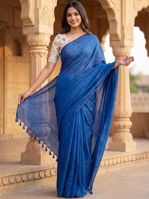 Blue woven design  cotton handloom khadi saree 1
