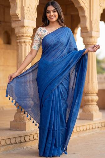 Blue woven design  cotton handloom khadi saree