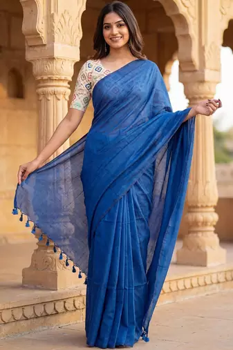 Blue woven design  cotton handloom khadi saree