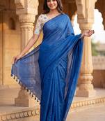 Blue woven design  cotton handloom khadi saree