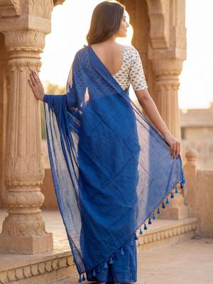 Blue woven design  cotton handloom khadi saree 2