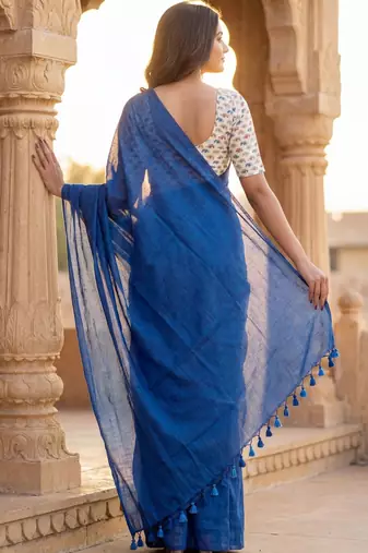 Blue woven design  cotton handloom khadi saree
