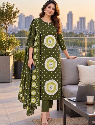women printed regular  cotton kurta with trousers & with dupatta 1
