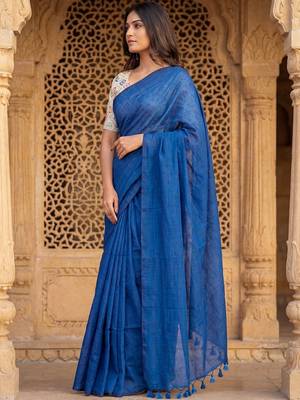 Blue woven design  cotton handloom khadi saree 3