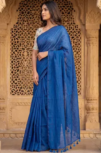 Blue woven design  cotton handloom khadi saree