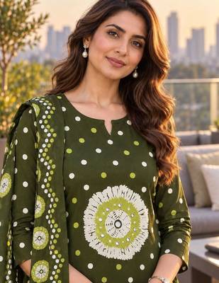 women printed regular  cotton kurta with trousers & with dupatta 3