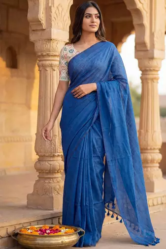 Blue woven design  cotton handloom khadi saree