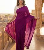 Purple embellished  cotton khadi saree