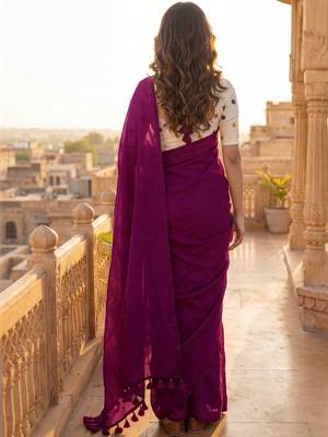 Purple embellished  cotton khadi saree 2