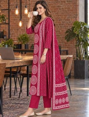 women ethnic motifs printed regular  cotton kurta with trousers & with dupatta 2