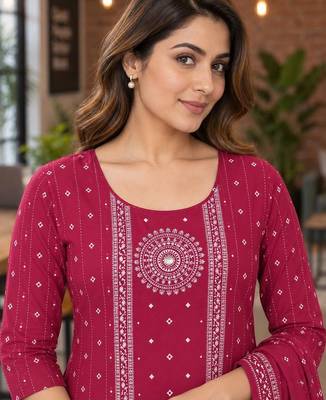 women ethnic motifs printed regular  cotton kurta with trousers & with dupatta 3