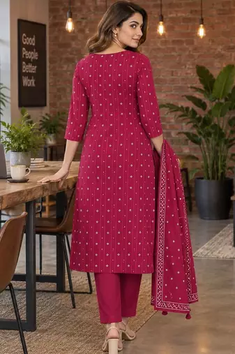 women ethnic motifs printed regular  cotton kurta with trousers & with dupatta
