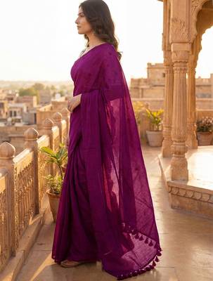 Purple embellished  cotton khadi saree 3