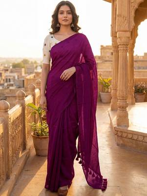 Purple embellished  cotton khadi saree 4