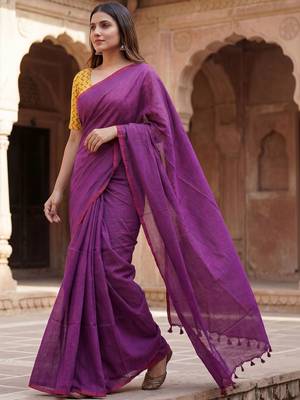 Purple  cotton khadi saree with blouse 1