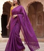 Purple  cotton khadi saree with blouse
