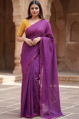 Purple  cotton khadi saree with blouse