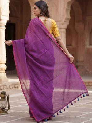 Purple  cotton khadi saree with blouse 3