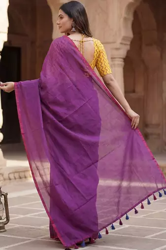 Purple  cotton khadi saree with blouse