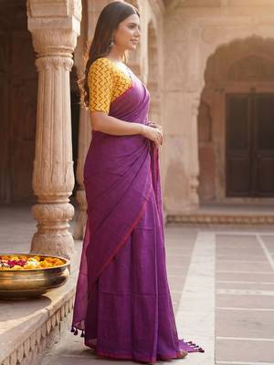 Purple  cotton khadi saree with blouse 4