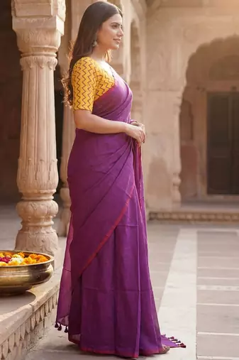 Purple  cotton khadi saree with blouse