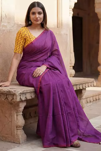 Purple  cotton khadi saree with blouse