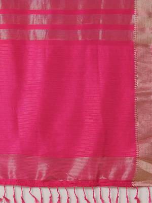 Pink striped zari silk blend banarasi saree 5