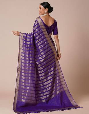 Purple woven design zari silk blend banarasi saree 2