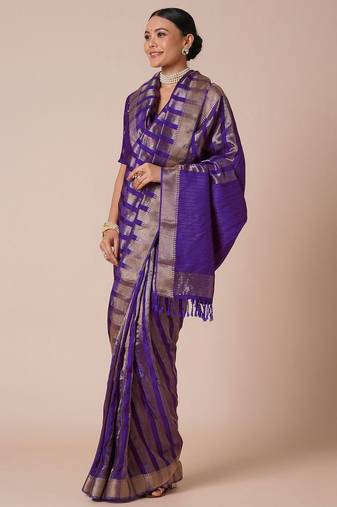 Purple woven design zari silk blend banarasi saree