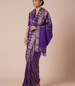 Purple woven design zari silk blend banarasi saree