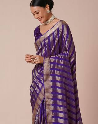 Purple woven design zari silk blend banarasi saree 3